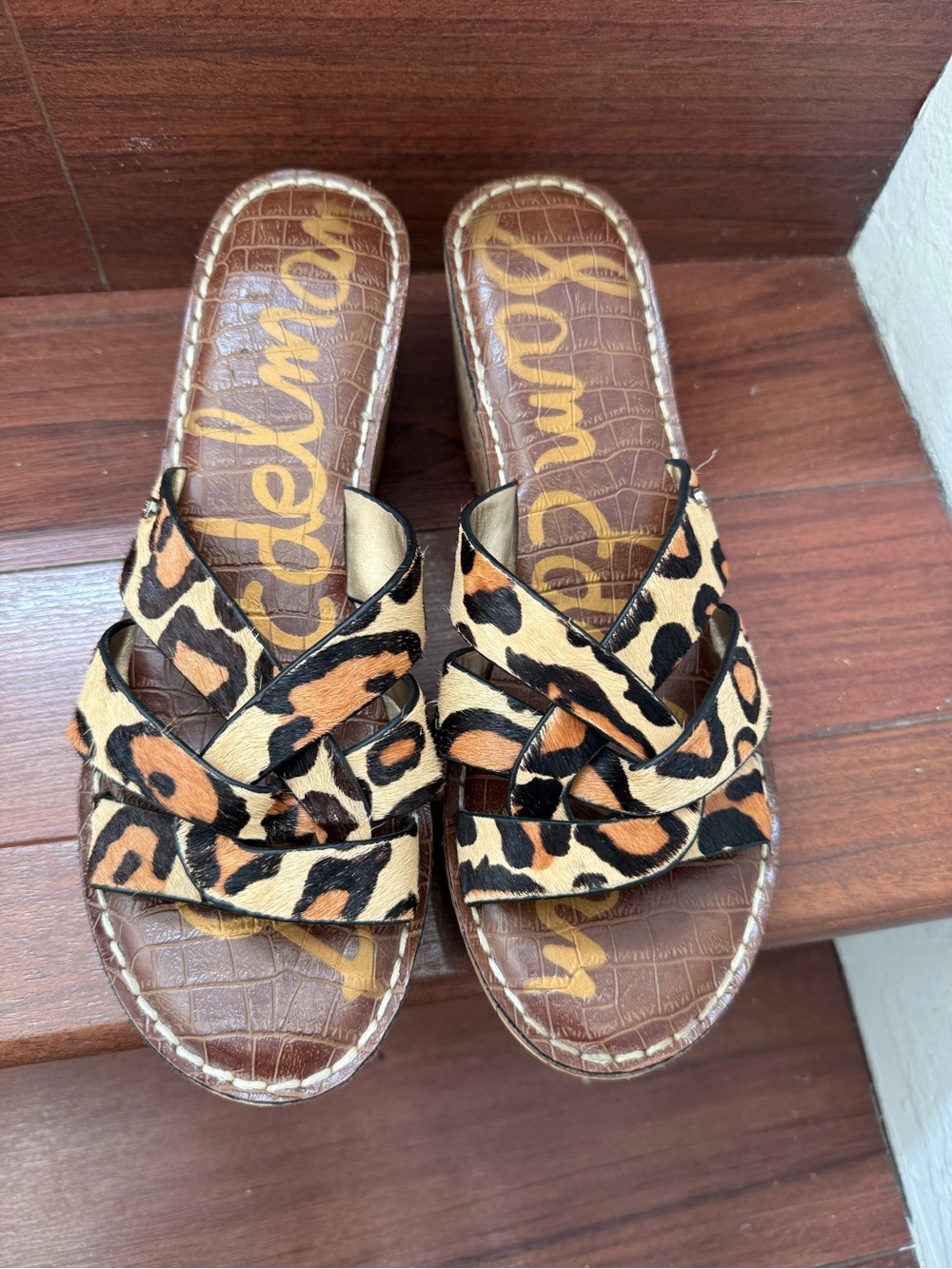 Sam Edelman Leopard Print Slide Sandals - Tan/Black
